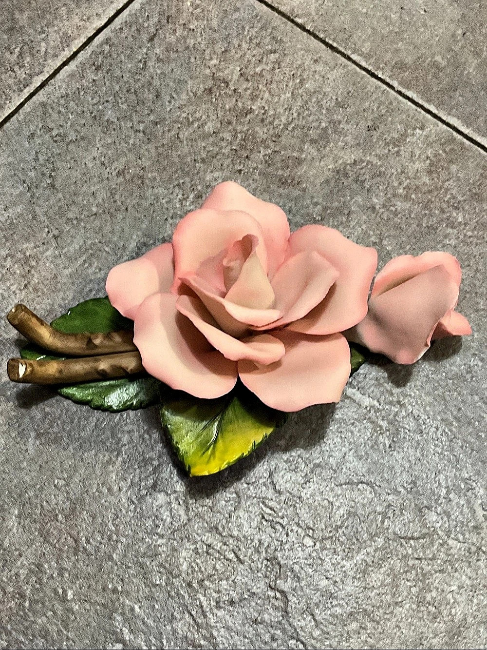 Fabar Floral Flower Brooch in Pink & Green